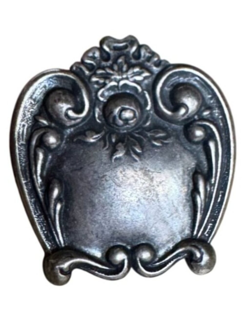Vintage Silverware Upcycled Pinback Brooch 1x1" Floral Ornate Silver Design